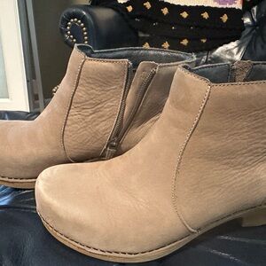 Dansko Taupe Ankle Booties Suede-Look Side Zip